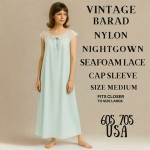 Vintage Seafoam Barad Nylon Lace Nightgown M